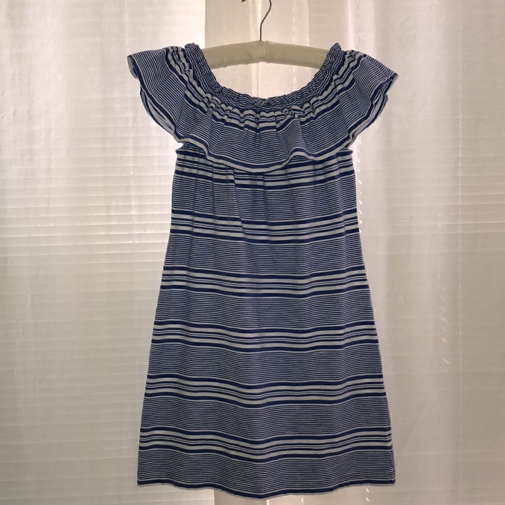 Vineyard Vines S Striped Periwinkle Blue White Off the Shoulder Cotton Dress